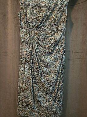 connected apparel Printed Sleeveless Twist-Front Midi Dress in Cream, Tan & Blue